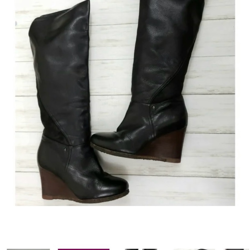 UGG Black Leather Wedge Boots